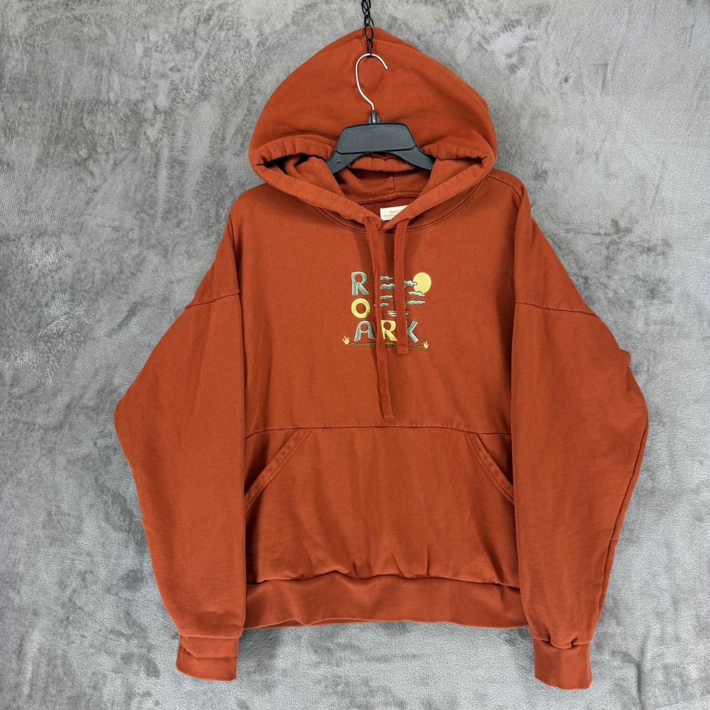 Roark Mens XL Burnt Orange Bonsai Tree Embroidered Hoodie Pullover Sweatshirt